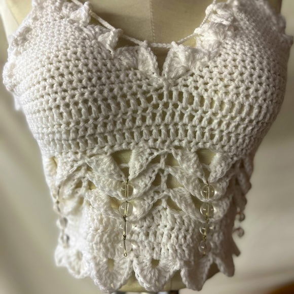 WHITE FESTIVAL OR SWIM TOP WITH CRYSTAL EMBELLISHMENTS - Picture 9 of 9